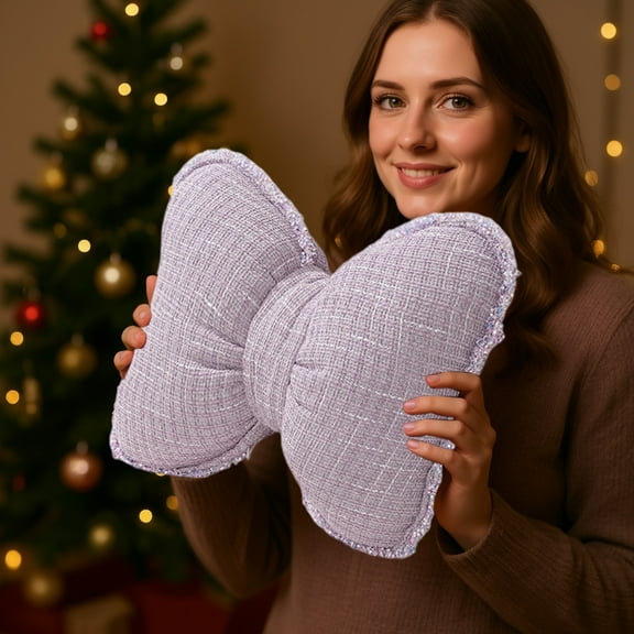 CxhicLuv Bowknot Sofa Cushions, Purple/Pink/Black Decorative Back Cushions for Living Room, Soft Coarse-Woven Fabric Lumbar Support Pillow for Sofa & Bedside, Comfortable Christmas Home Decor