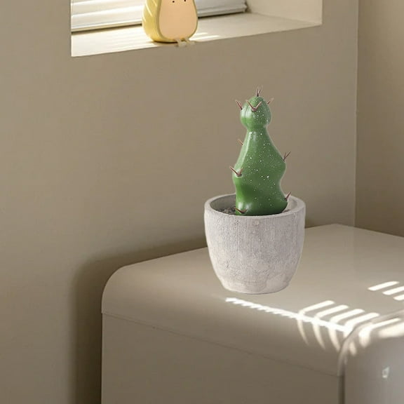 CxhicLuv Cactus Simulation Bonsai, Cement Potted Cactus Ornament for Home & Office Decor, Artificial Green Cactus Plant, Low Maintenance Decorative Piece, Indoor & Office Space Decor