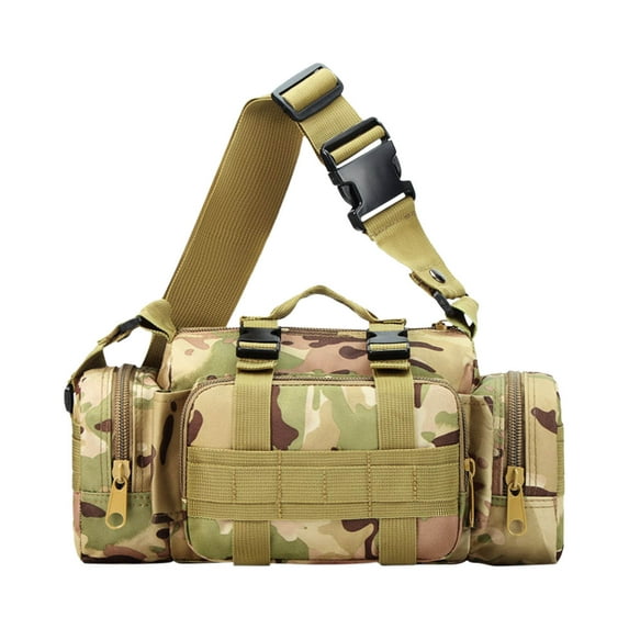 CxhicLuv Camouflage Outdoor Bag, Military Style Crossbody Pack 13.4×5.5 Inch, Large Capacity, Durable Tarpaulin, Adjustable Straps – Ideal for Fishing, Hiking, Perfect for Outdoor Enthusiasts