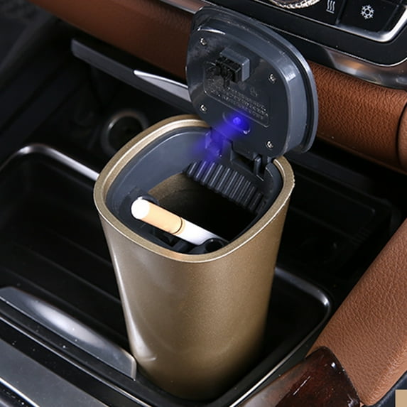 CxhicLuv Car Ashtray, Auto Solar Cigarette Holder, Multifunctional LED Light Covered Ashtray with Lid, Car Accessories, Store Ashtray & Reduce Odors, Smoking Drivers, Car Owners, Gold