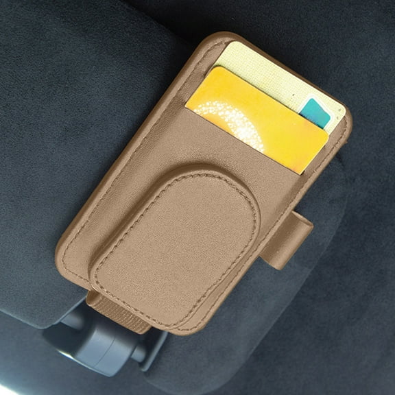 CxhicLuv Car Eyeglass Clip, Auto Card Holder, Leather Visor-Mounted Universal Multicolor, Car Interior Organizers, Glasses & Business Card Storage for Drivers, Professionals, Beige