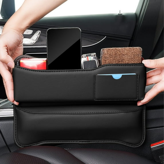 CxhicLuv Car Seat Filler Organizer, Auto Console Storage, Leather Multifunctional 30x21cm, Car Interior Accessories, Phone & Sunglass Storage for Drivers, Families, Black