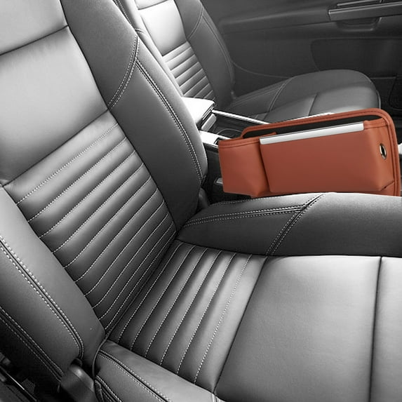 CxhicLuv Car Seat Gap Organizer, Auto Console Storage Box, Leather & Alloy Multifunctional With Cup Holder, Car Interior Storage Accessories Kit, Clutter Reduction & Safe Storage for Drivers, Brown