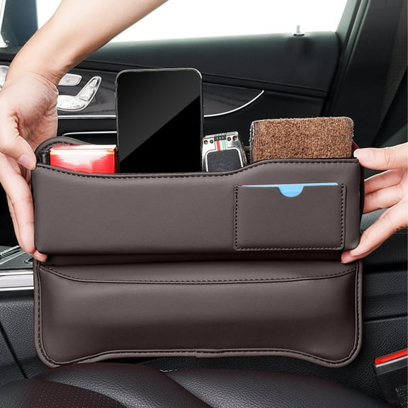 CxhicLuv Car Seat Organizer Auto Gap Storage Box Leather Multifunctional for Phone Sunglasses Car Interior Accessories Clutter Prevention Easy Access Car Owners Drivers, Brown