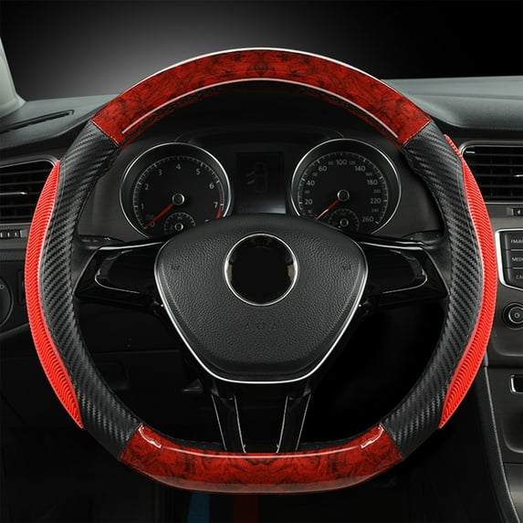CxhicLuv Car Steering Wheel Cover, Auto Grip Cover, 38x38cm Anti-Slip Wood Grain Leather, Car Interior Accessories, Secure Grip for Drivers, Stylish Users, Red
