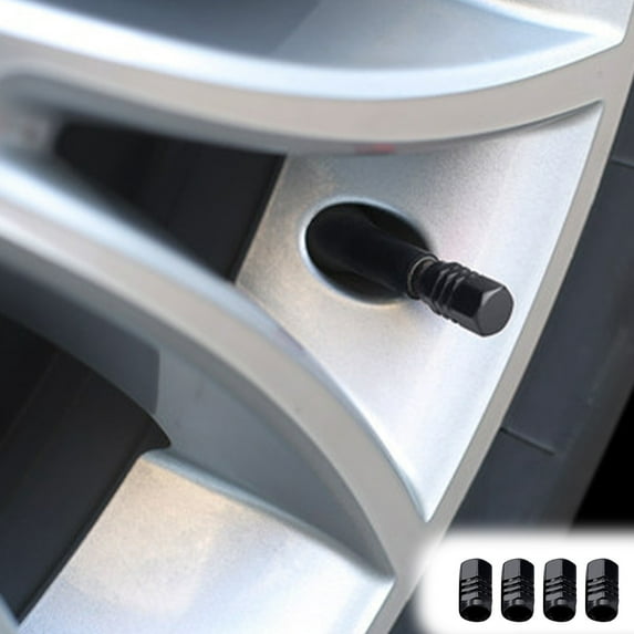 CxhicLuv Car Tire Valve Cover, Auto Aluminum Alloy Cap, Lightweight Rust-Resistant 4-Pack, Vehicle Tire Accessories, Tire Valve Protection & Decoration Tools for Car Owners, Truck Drivers, Black