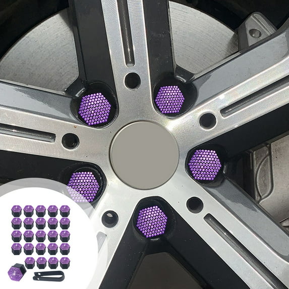 CxhicLuv Car Wheel Hub Caps, Auto Tire Nut Covers, Diamond Studded Multi-Color Plastic, Car Exterior Accessories, Screw Protection & Decoration for Car Owners, Modifiers, Purple