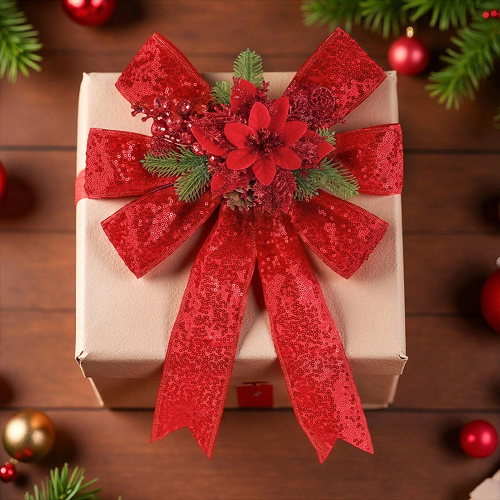 CxhicLuv Christmas Bow Decorations, Polyester Material Holiday Bows for — free download
