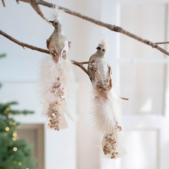 CxhicLuv Christmas Faux Feather Birds, Colorful Decorative Birds for Tree & Holiday Décor, Clip-On Christmas Ornaments, Indoor/Outdoor Christmas Decorations, Set of 2, Festive Decor