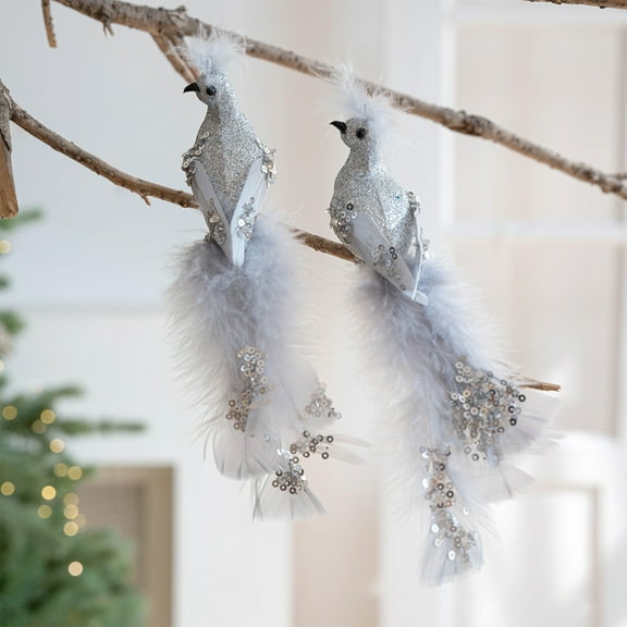 CxhicLuv Christmas Faux Feather Birds, Colorful Decorative Birds for Tree & Holiday Décor, Clip-On Christmas Ornaments, Indoor/Outdoor Christmas Decorations, Set of 2, Festive Decor