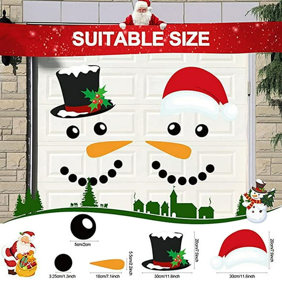 CxhicLuv Christmas Snowman Magnetic Refrigerator Sticker, DIY Holiday Decorations for Garage Door & Wall, Reflective Christmas Decor with Magnetic Snowman Face for Indoor & Outdoor Holiday Decor