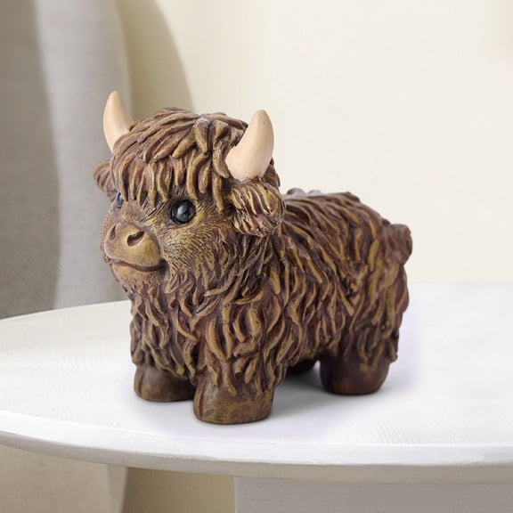 CxhicLuv Cow Resin Statue, Scottish Highland Cattle Figurine in Multiple Postures, Realistic Desk or Shelf Decoration, Christmas Decor, Office & Home Decor with Four Color Options