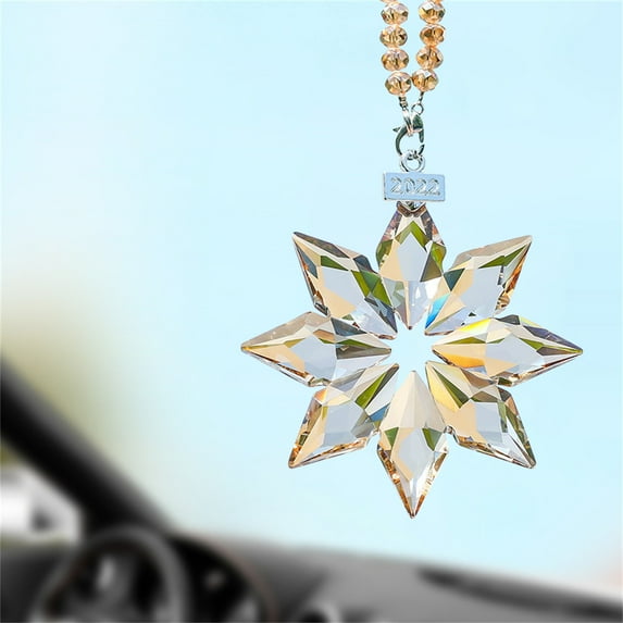CxhicLuv Crystal Snowflake Car Pendants, Octagonal Rearview Mirror Decor, Dazzling Artificial Glass Design, Brings Romance & Luck to Rides, Multiple Colors for Personalized Style, Beige