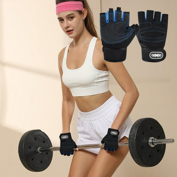 CxhicLuv Dark Blue Half Finger Gloves, 6.9×4.1×0.8 Inch, Sturdy, Breathable, Secure, Perfect for Workouts, Sports, Polyester & Easy-On/Off, Suitable for Adults, Weightlifters, Dark Blue