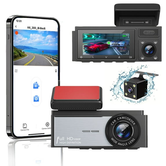 CxhicLuv Dash Cam, Car Video Recorder, 1080P HD Front/Inside/Rear Recording with 1.97-inch Screen & Infrared Night Vision, Car Safety Monitoring Accessories, WiFi Connection & Gravity Sensing, Black