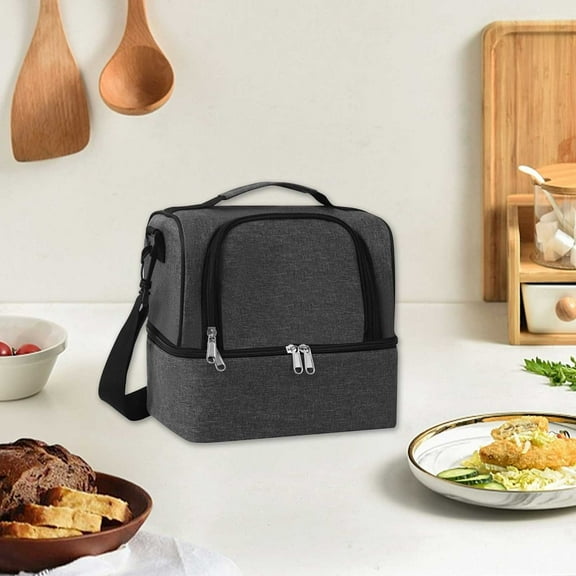 CxhicLuv Double Layer Lunch Backpack 9.8×6.6×9 Inch Leak-Proof, Insulated, Easy-Clean – Unisex Food Tote, Suitable for Office, Picnics, Beach, Great for Workers, Families, Gray