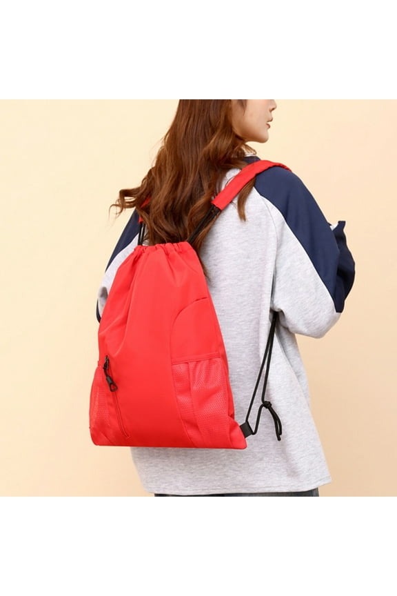 Drawstring Sports Backpack 17.7×15.4 Inch Large-Capacity, Durable, Comfortable – Polyester Solid Color Gym Bag with Adjustable Strings, Ideal for Fitness, Hiking, Suitable for Teens, Red