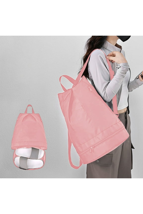 Dry-Wet Separation Swimming Backpack, 15.8×11.4 Inch, Multi-layer, Shoe Compartment, Adjustable Straps, Swimming, Travel, Polyester & Waterproof, Sports Bag, Suitable for Swimmers, Pink