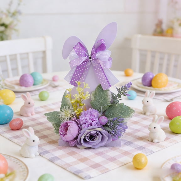 CxhicLuv Easter Bunny and Egg Desktop Decoration, Holiday Home Décor, Artificial Flower Craft with Easter Theme, Perfect for Easter Table and Party Decoration, Seasonal Decor