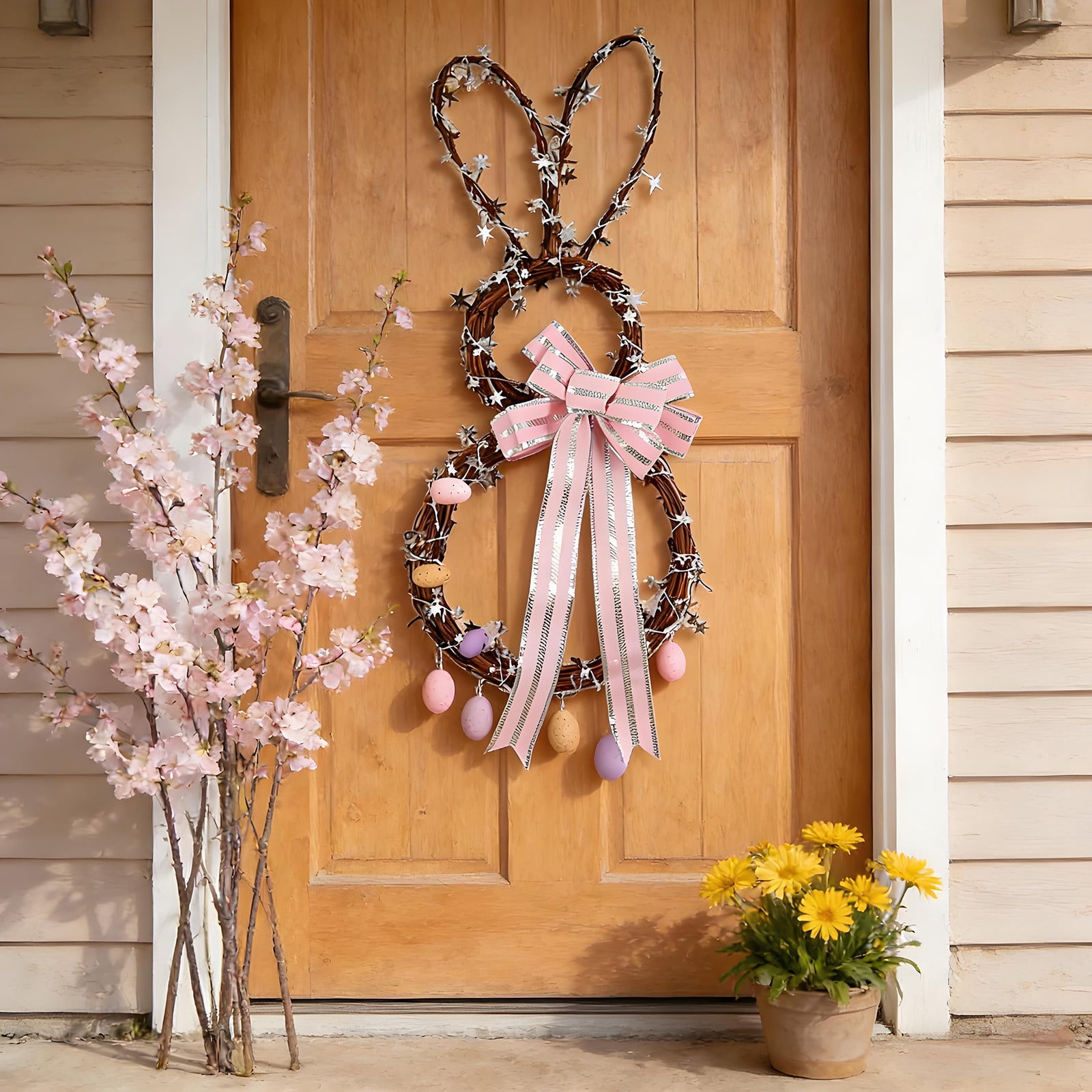 CxhicLuv Easter Bunny Wreath, 60cm Bunny Shaped Garland, Easter Front ...