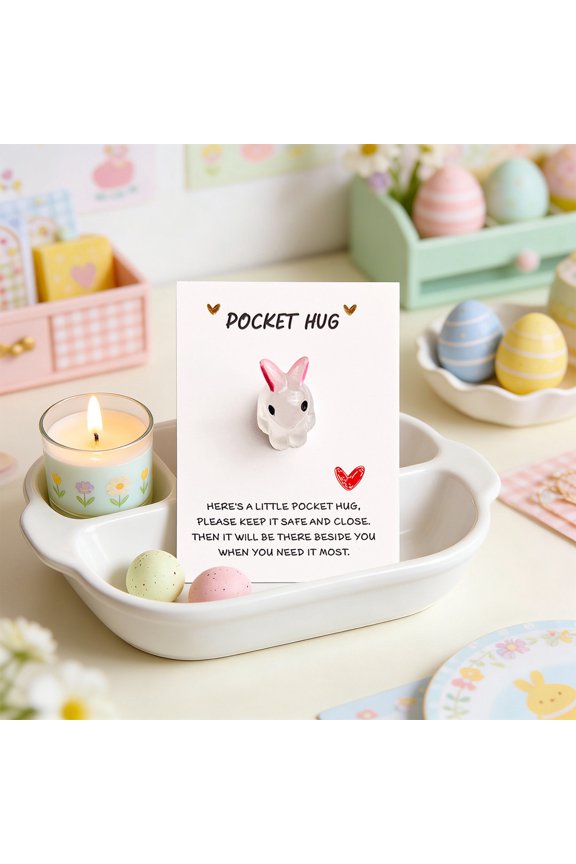 Easter Glow in the Dark Bunny Pocket Card, Resin Bunny Easter Greeting Card, Glow in the Dark Easter Decorative Keychain, Easter Basket Stuffer for Kids & Adults