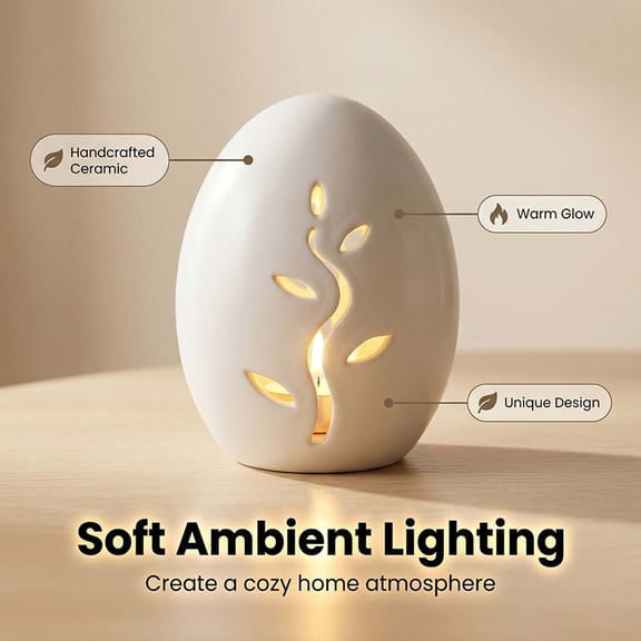 CxhicLuv Easter Hollow Egg Shaped Candlestick, Ceramic Candlestick Aromatherapy Lamp, Multifunctional Egg Ornament for Home Décor, Easter Table Decoration, Aromatherapy Light