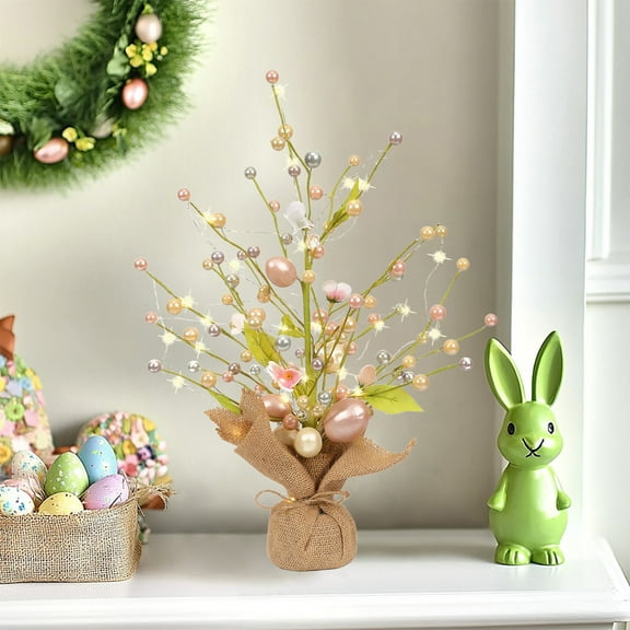 CxhicLuv Easter LED Light Up Decorative Tree, Spring Egg Display with LED Lights, Vibrant Easter Centerpiece for Holiday Tabletop Décor, Colorful Easter Tree for Family Gatherings & Parties