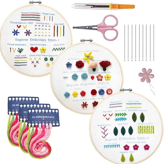 CxhicLuv Embroidery Beginner's Kit, DIY Floral Embroidery Hoop Set, Needle & Thread Kit with Colorful Patterns, Christmas Gifts for Family, Ideal for DIY Craft & Christmas Decor