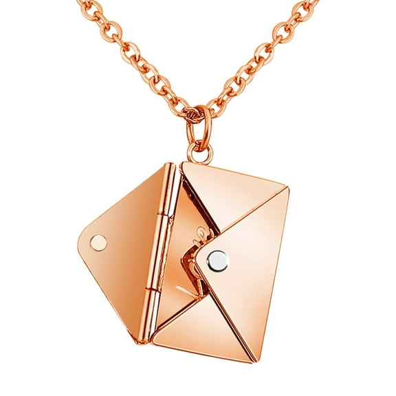 CxhicLuv Envelope Love Letter Stainless Steel Necklace, Engraved “I Love You” Locket, Adjustable Chain for Couples/Families, Ideal Gift for Anniversaries & Valentine’s Day, Rose Gold