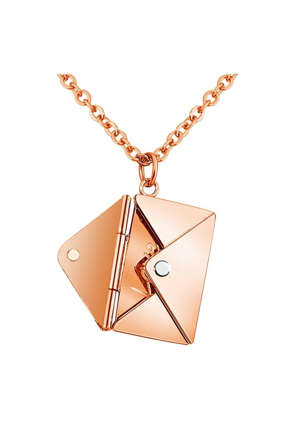 Envelope Love Letter Stainless Steel Necklace, Engraved “I Love You” Locket, Adjustable Chain for Couples/Families, Ideal Gift for Anniversaries & Valentine’s Day, Rose Gold