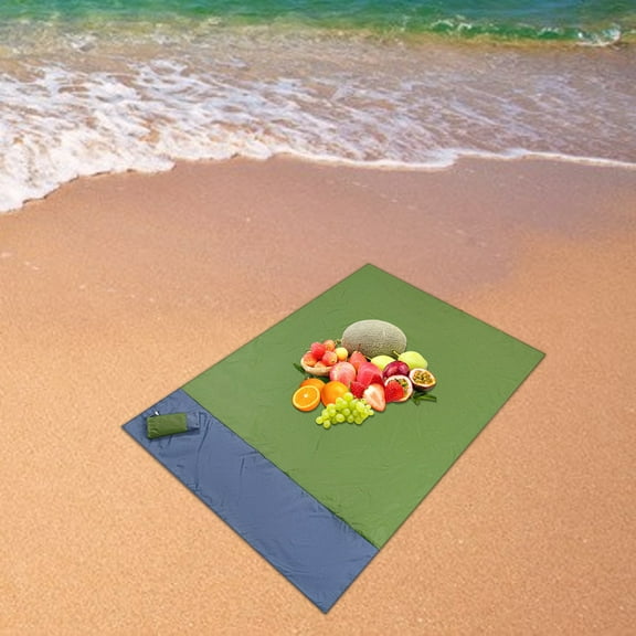 CxhicLuv Extra Large Beach Mat 79x55 Inch – Sandproof, Waterproof, Quick-Drying with Fixing Rods – Ideal for Beaches, Family Gatherings, Perfect for Outdoor Enthusiasts, Picnic Lovers, Green