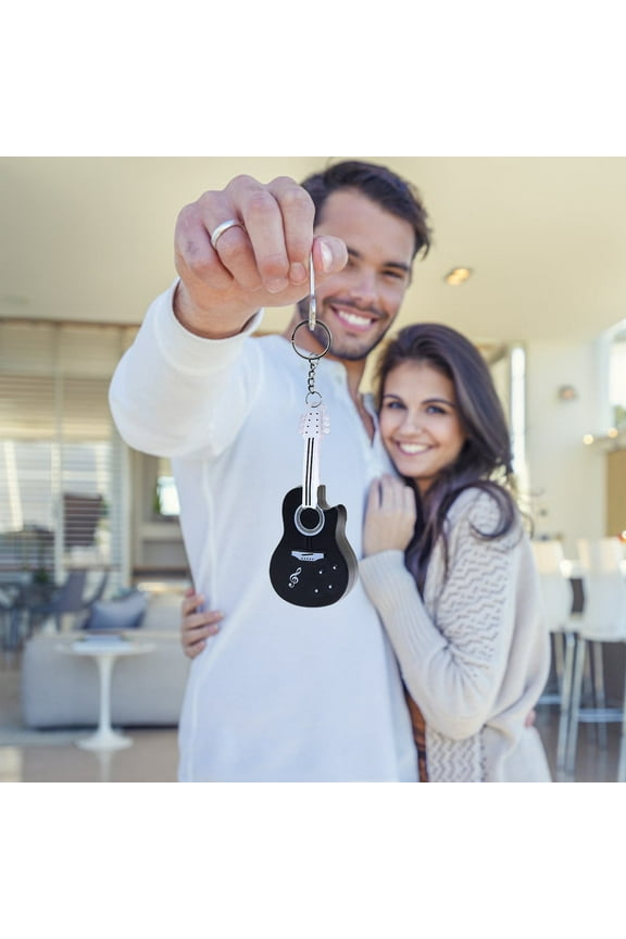 Funny Guitar Keychains, LED Light & Sound Ornaments, Press Button for Music & Lights, Small Size for Kids & Adults, Versatile for Bags & Keys, Includes Battery for Convenience, Black