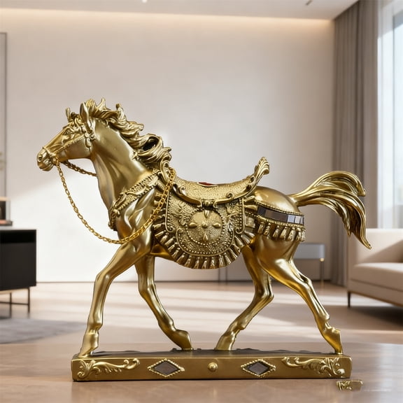 CxhicLuv Galloping Horse Figurine, Resin Wealth Attraction Sculpture for Home & Office, Feng Shui Decorative Art for Living Room Desk, Elegant Gift for Housewarming & Art Lovers