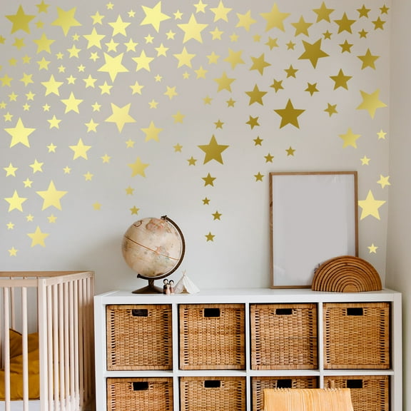 CxhicLuv Golden Star Wall Stickers, Self-Adhesive Wall Decoration for Children’s Rooms, Home Background Decoration, Easy to Apply Mural for Bedroom, Nursery & Playroom