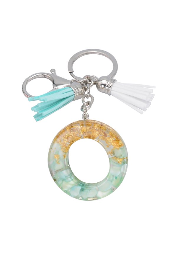 Green Tassel Letter Keychain, Crystal Resin Pendant Accessory, Gold Foil Stone Jewelry Charm for Bag and Backpack, Decorative Keychain for Purse and Gift, Stylish Key Holder Hanging Ornament