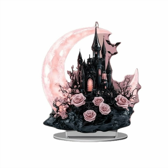 CxhicLuv Halloween Black Shaped Castle 2D Acrylic Ornament, Spooky Halloween Tabletop Decor for Office & Home, Eerie Nightmare Before Christmas Décor, Halloween Decorations for Living Room & Yard