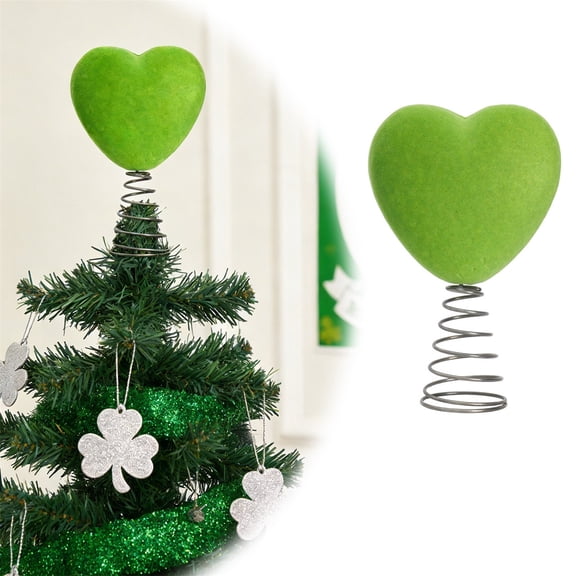 CxhicLuv Heart Shaped Spring Tree Topper, Soft Green Fabric with Spring Mechanism, Family Holiday Tree Decoration, Ideal for Weddings, Valentine’s Day & Home Festive Decor