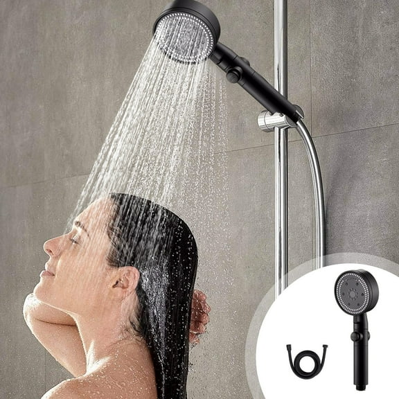CxhicLuv High Pressure Handheld Showerhead, 8 Spray Modes Water-saving Shower Head for Low Pressure, Multifunctional Handheld Shower for Elderly, Children, Home & Gym, Black, Easy Install