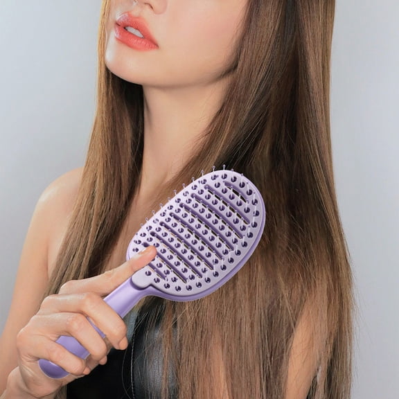 CxhicLuv Hollow Design Comb, Detachable Comb Pad with Self-Cleaning Function, Lightweight and Comfortable, Perfect for Drying Hair and Scalp Massaging, Pink/Purple, Portable, Easy to Use and Clean