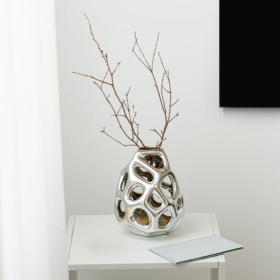 CxhicLuv Honeycomb Openwork Ceramic Flower Vase, Decorative Hollowed Flower Holder, Modern Design for Living Room, Dining Table, Office & Bedroom, Unique Ceramic Decor