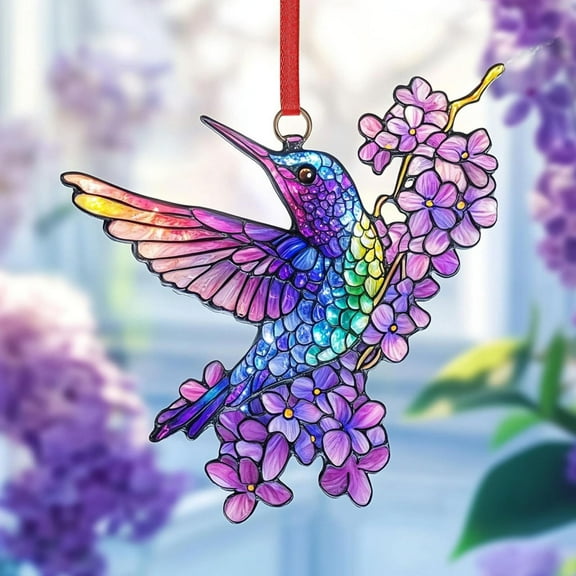 CxhicLuv Hummingbird Flower Suncatchers, Colorful Hanging Pendants, Intricate Design Catches Light, Perfect for Gardens & Patios, Durable Material & Easy Installation, Thoughtful Gift