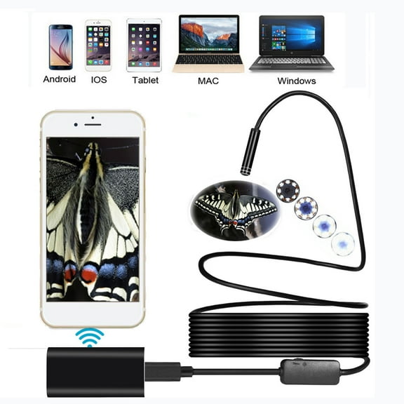 CxhicLuv IP68 Wireless Endoscope WiFi Borescope Camera, 2.0MP HD 1200P Snake Camera with 8 LEDs, Android & iOS Compatible, 1m/3.3ft Inspection Tool for Plumbing, Car & Hard-to-Reach Areas