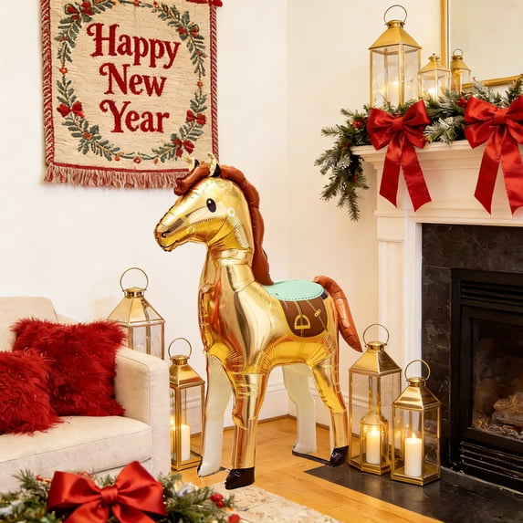 CxhicLuv Inflatable Horse Balloons, Party Decorations for Birthday & Festive Events, Plastic Inflatable Balloons in Beige/Brown/Gold/Red, Durable & Lightweight, 136x102cm/53.5x40.1in
