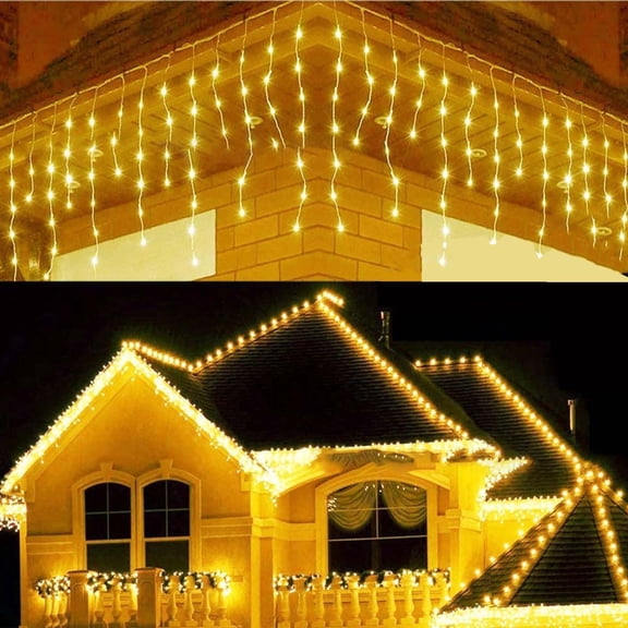 CxhicLuv LED Icicle Lights Curtain, 216 LED Christmas Lights Outdoor, Energy Efficient Holiday Lights with 8 Modes, Christmas Tree & Winter Decorations for Homes & Roofs