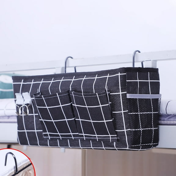 CxhicLuv Large Capacity Lattice Storage Hanging Basket, Multi-Purpose Dormitory Bedside Rack for Books, Remote Control, Linen Storage Organizer with Magic Sticker, Easy to Install, White/Gray