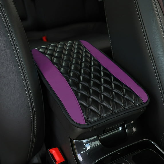 CxhicLuv Leather Car Armrest Pad, Auto Console Cover, Universal Waterproof Hexagonal Mesh, Vehicle Interior Accessories, Arm Comfort & Protection Tools for Truck, Car, SUV Owners, Purple