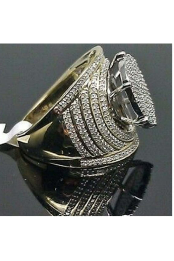 Luxury Full Diamond Ring, Gold Plated Micro Pave Ring, Elegant Rhinestone Band, Classic Jewelry Ring for Men and Women, Party and Wedding Fashion Ring Accessory, Daily Wear Ring