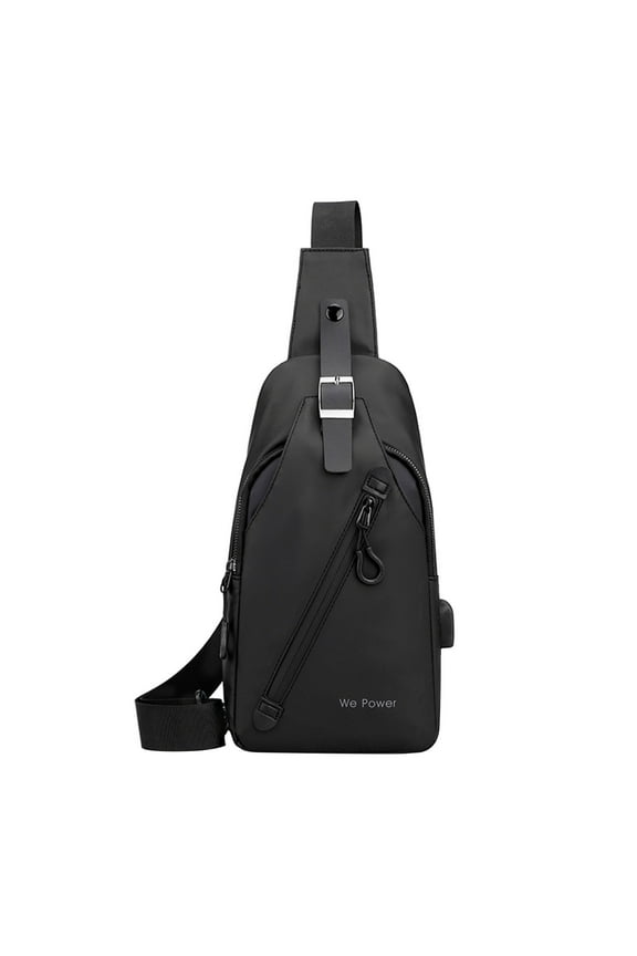 Men's Outdoor Chest Bag 13×6.7 Inch Water-Resistant, Multi-Pocket, Comfortable – Trendy USB Crossbody Pack, Ideal for Outdoor Activities, Daily Errands, Suitable for Adventure Seekers, Black