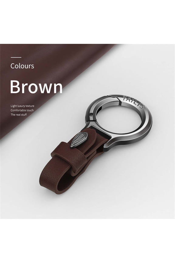 Men's Personalized Keychain, Alloy and Cowhide Waist Hanging Ring, Sturdy and Stylish, Suitable for Work and Travel, Perfect Father's Day and Christmas Gift, Brown