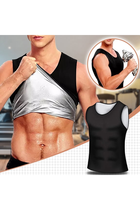 Men's Sweating Elastic Shapewear Tank Top, Heat-Trapping Workout Sauna Vest, Compression Slimming Fitness Shirt, Polymer Fabric Sweat Enhancer for Weight Loss Training and Daily Exercise
